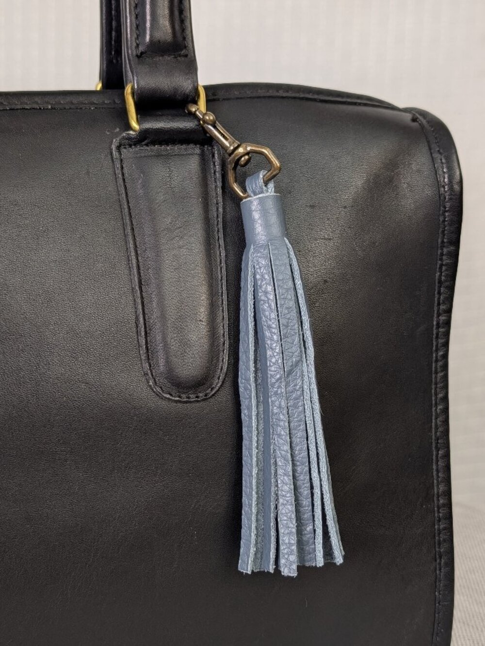 Handmade Leather Tassel Bag Charm – Blue